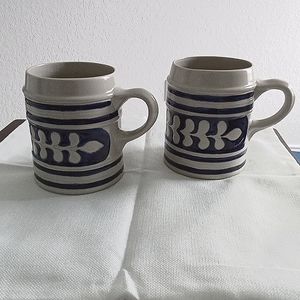 2 Williamsburg pottery beer stein mugs Salt GlazeOak Leaf